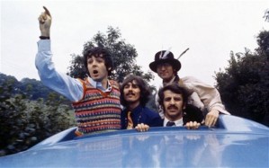 The Beatles while filming Magical Mystery Tour